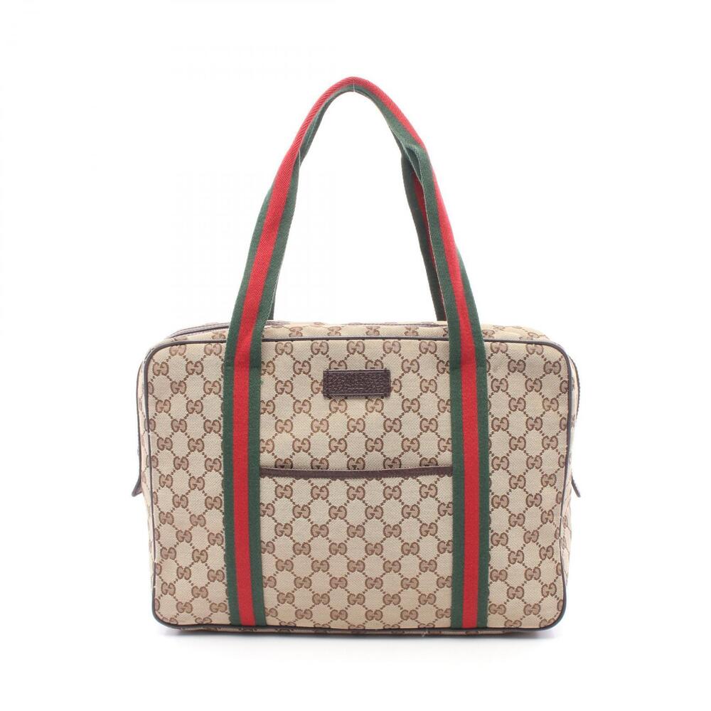 Gucci GG Canvas Web Stripe Tote Bag signature Web Brown